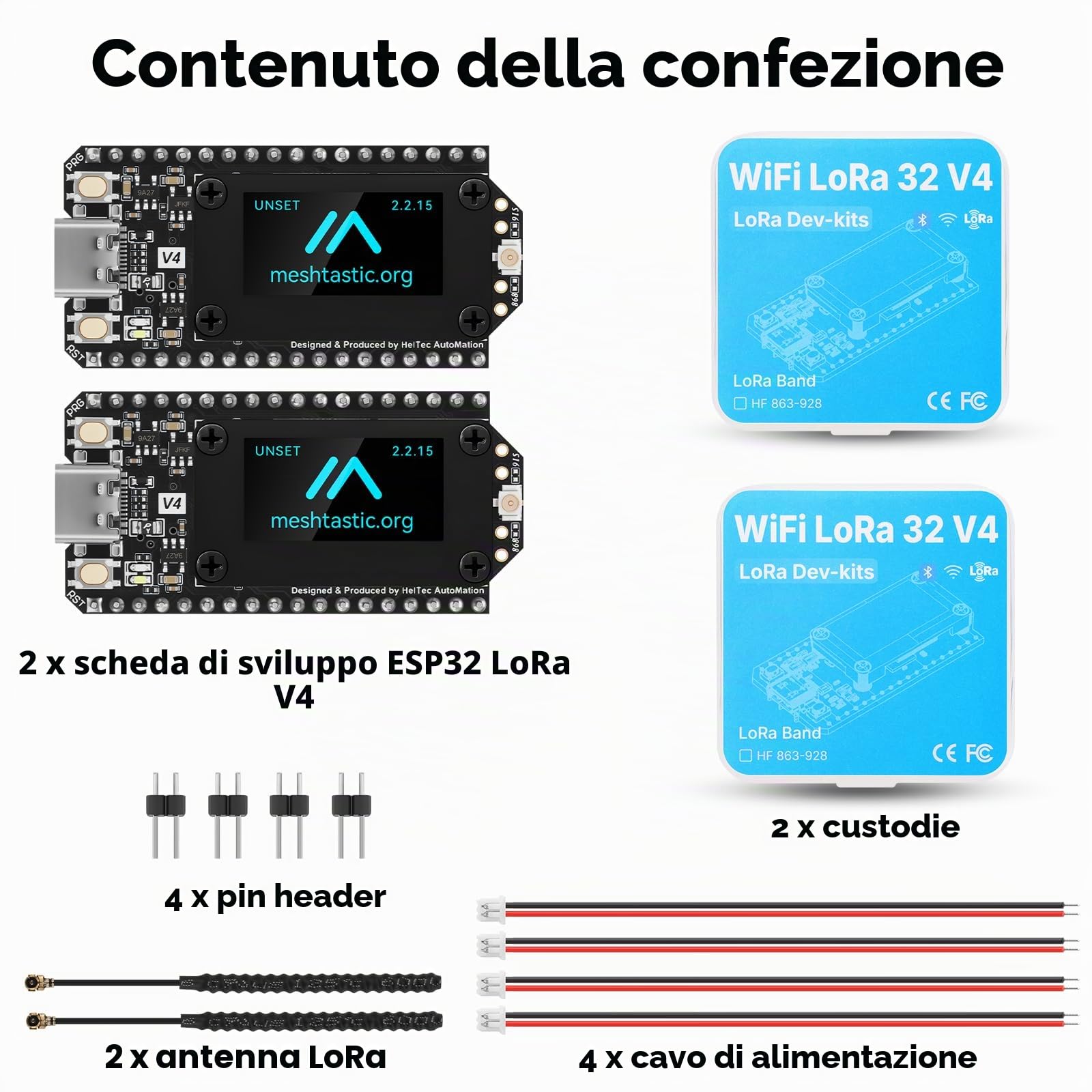 2 schede di sviluppo presaldate ESP32 LoRa V4 con antenna LoRa 915 MHz, WiFi integrato Bluetooth SX1262 display OLED da 0,96 pollici, interfaccia di tipo C per tastiera a rete Arduino