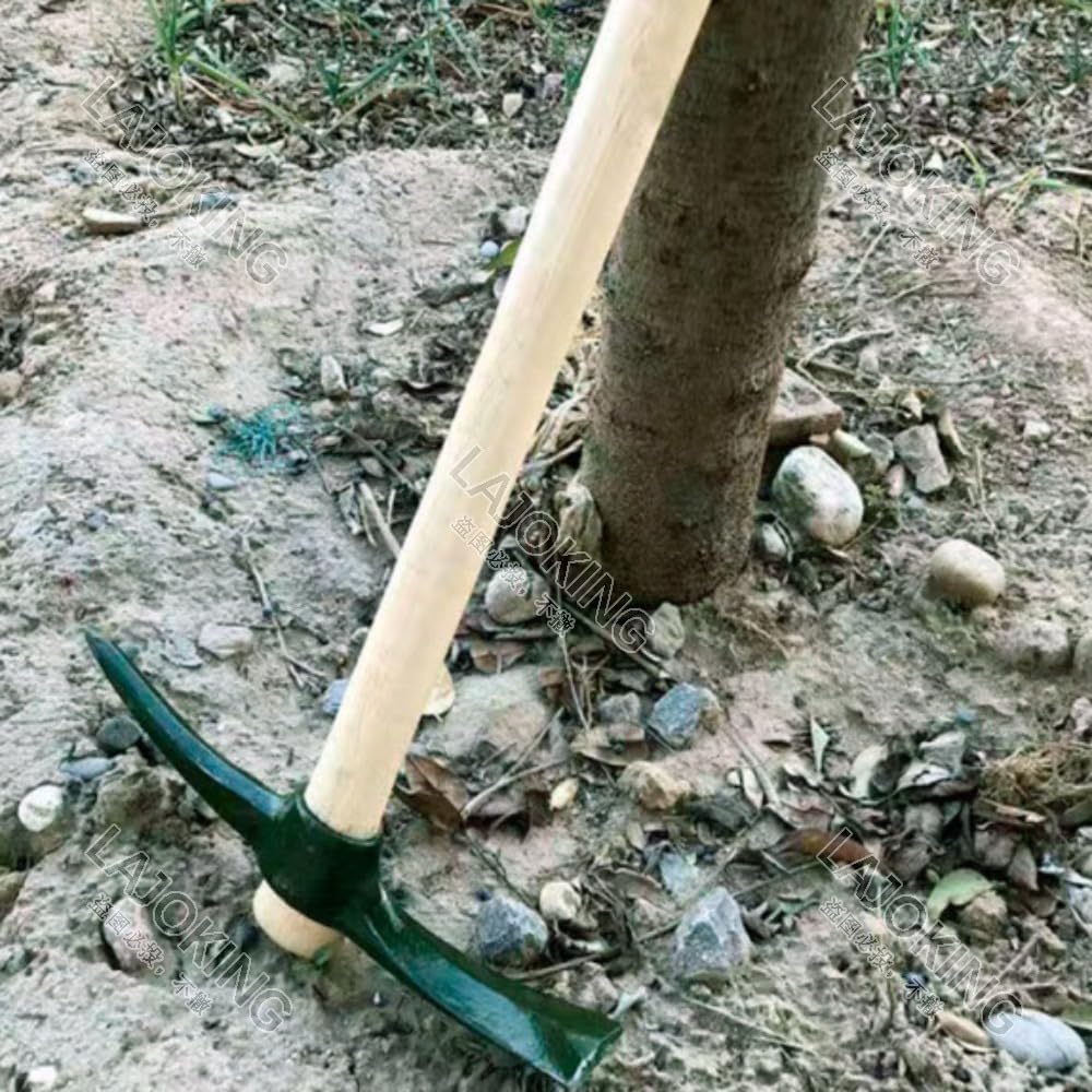 つるはし、砕氷機、農具、除草鍬、片手鍬、木製ハンドル付き、滑り止め、農業用、園芸用 (ラージ [ブラック])