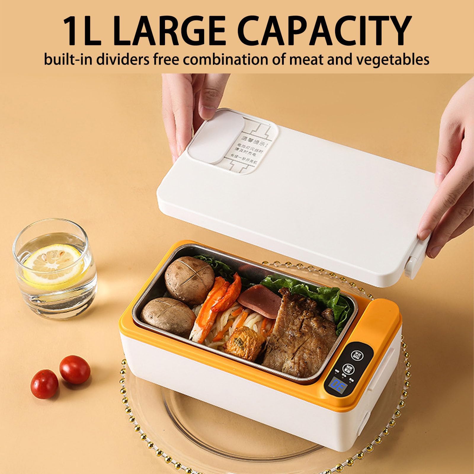 Contenitore elettrico per il pranzo, portatile, a riscaldamento rapido, con batteria da 12000 mAh e 6 ore di ritenzione del calore, in acciaio inox per uso alimentare, per casa, ufficio e viaggio