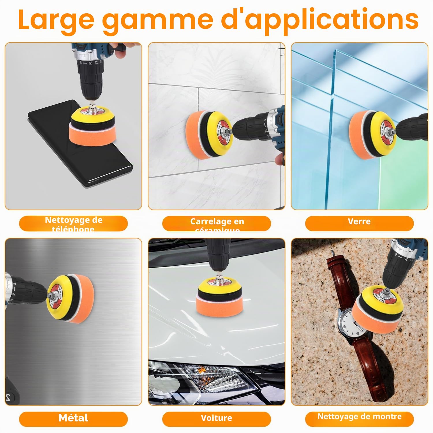 Lot de 120 embouts de polissage pour visseuse sans fil, disques abrasifs humides de 75 mm, tampons de polissage de 75 mm, éponges de polissage de voiture pour polissage, ponçage, cire