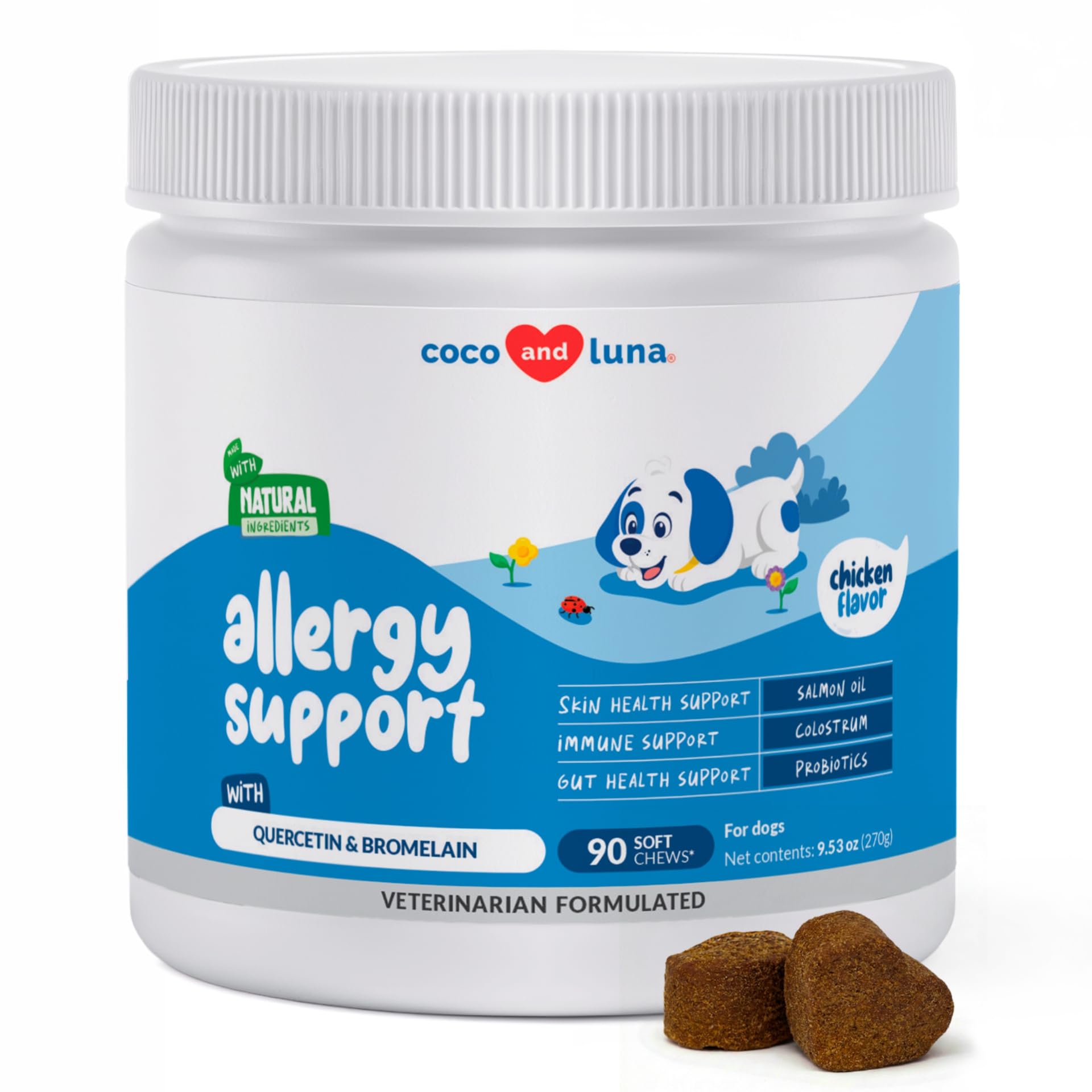 Dog Allergy Relief Chews – Itchy Skin & Ear Itching Support for Dogs – Quercetin, Colostrum, Omega 3 & Probiotics – Seasonal Allergy & Immune Support – 90 Soft Chews