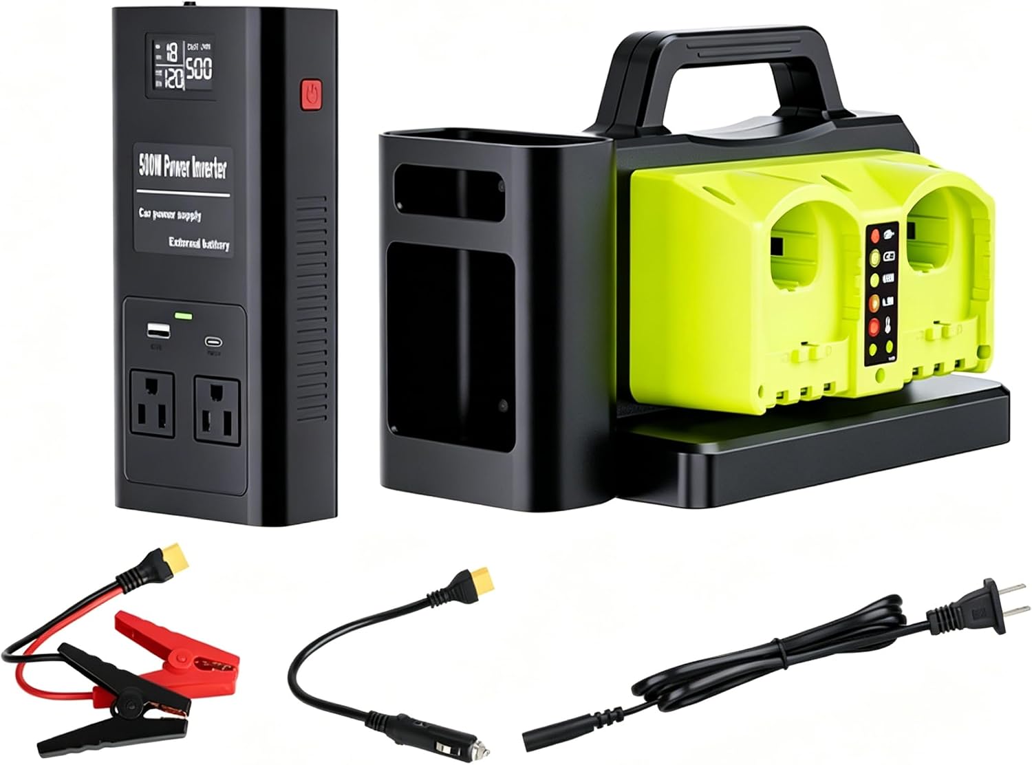 500W Power Inverter for Ryobi 18V Battery 4-Ports Battery Charger for Ryobi,Car Charger Jump Starter Converter for Camping Travel Outdoor