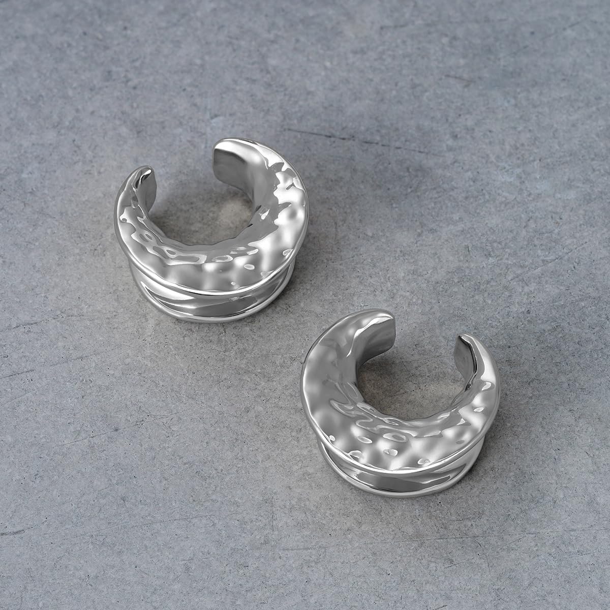 ERKUOO Crescent Moon Ear Tunnels 2g-1 Inch Hammered Fluid Texture Saddle Gauges for Ears Stretched Piercing Jewelry Elegant Modern Sculptural Ear Plugs Expanders Moon Shaped Stretchers for Men Women