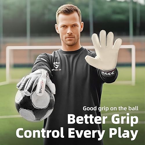 Vista 5 de Guantes de Portero Sportout con Protección de Dedos, Guantes de Fútbol Respirables, Látex de 4mm, para Niños, Jóvenes y Adultos