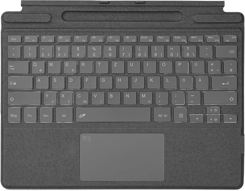 Rii Surface Bluetooth Billentyűzet Touchpad-del Surface Pro 9/8/X-hez, 7 Színű Háttérvilágítás, Szürke QWERTZ
