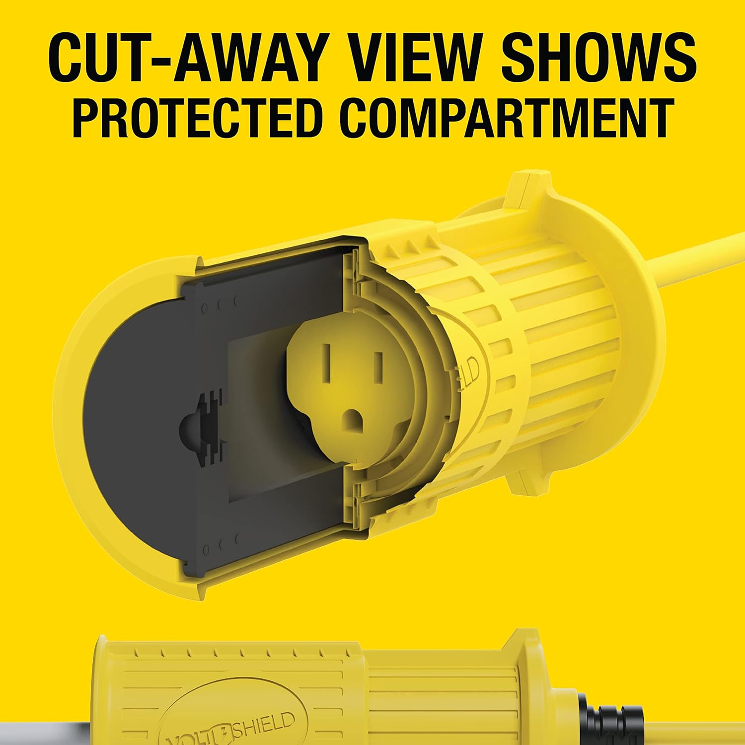 70 ft 12/3 SJTW Heavy Duty All-In-One Weather Protection Extension Cord, Water, Weather & Kink Resistant, Flame Retardant, Yellow, 3 Prong Grounded Plug, Locks Cord Preventing Disconnection