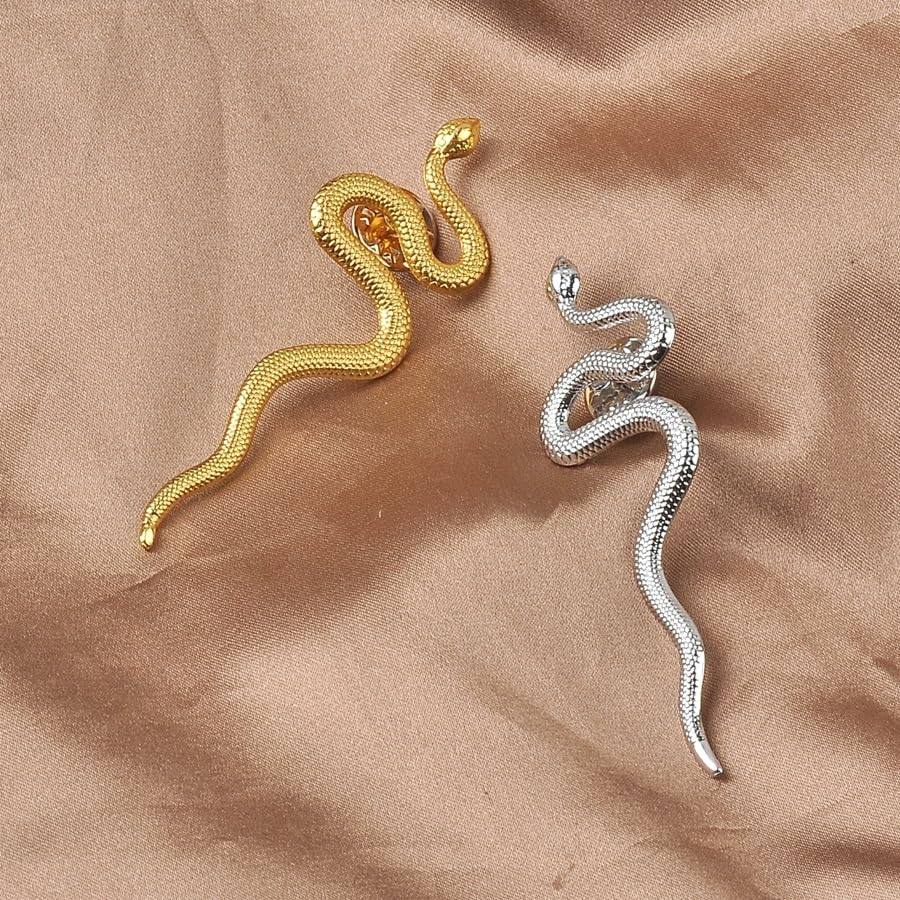 Image of Dainty Long Snake Brooch Pin Gothic Simple Sanke Pin Stainless Steel Smooth Snake Collar Pin Coat Suit Accessory Metal Animal Lapel Pin Banquet Badge Pins Backpack Bag Brooches Pin for Women Men