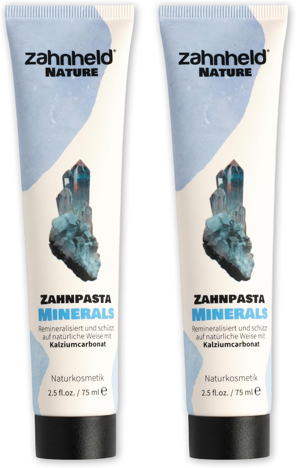 Zahnheld Nature Toothpaste Minerals - Remineralizing with Hydroxyapatite Dicalcium Phosphate & Calcium Carbonate 1450 ppm Fluoride & Zinc PCA Vegan No Microplastics 75 ml Pack of 2