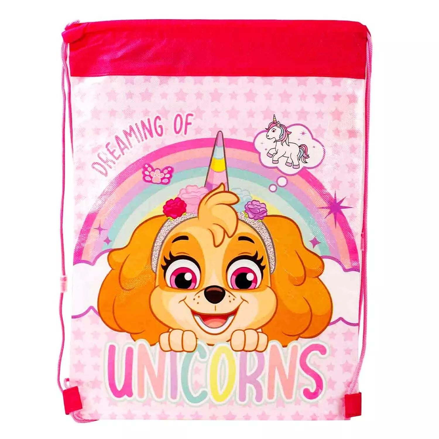 GIFTIDEAZZ Kids Character Design Drawstring Bags – Perfect for PE, Sports & School | Fun and Durable Gym Sack for Boys & Girls (PPatrol Dreaming of Unicorns Drawstring Bag)