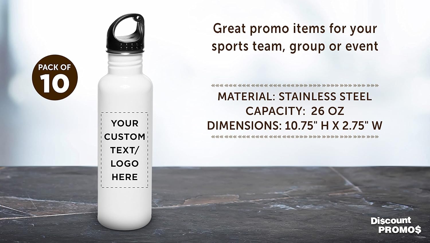 DISCOUNT PROMOS Custom Stainless Steel Water Bottles 26 oz. Set of 10, Personalized Bulk Pack - Reusable, Leak Proof, Perfect for Gym, Hiking, Camping, Outdoor Sports - White - Image 4