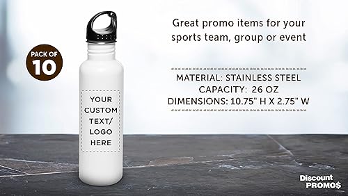 Miniatura 4 de DISCOUNT PROMOS Botellas de agua personalizadas de acero inoxidable de 26 onzas, juego de 10, paquete a granel personalizado, reutilizables, a