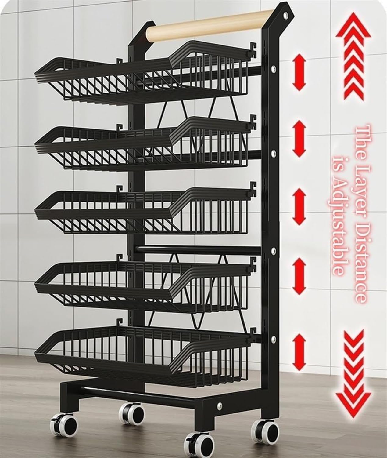 Carrito de almacenamiento de cocina con ruedas, organizador de 4 niveles para frutas, estante de almacenamiento para cestas comerciales, carrito con ruedas para frutas, verduras y bocadillos, color