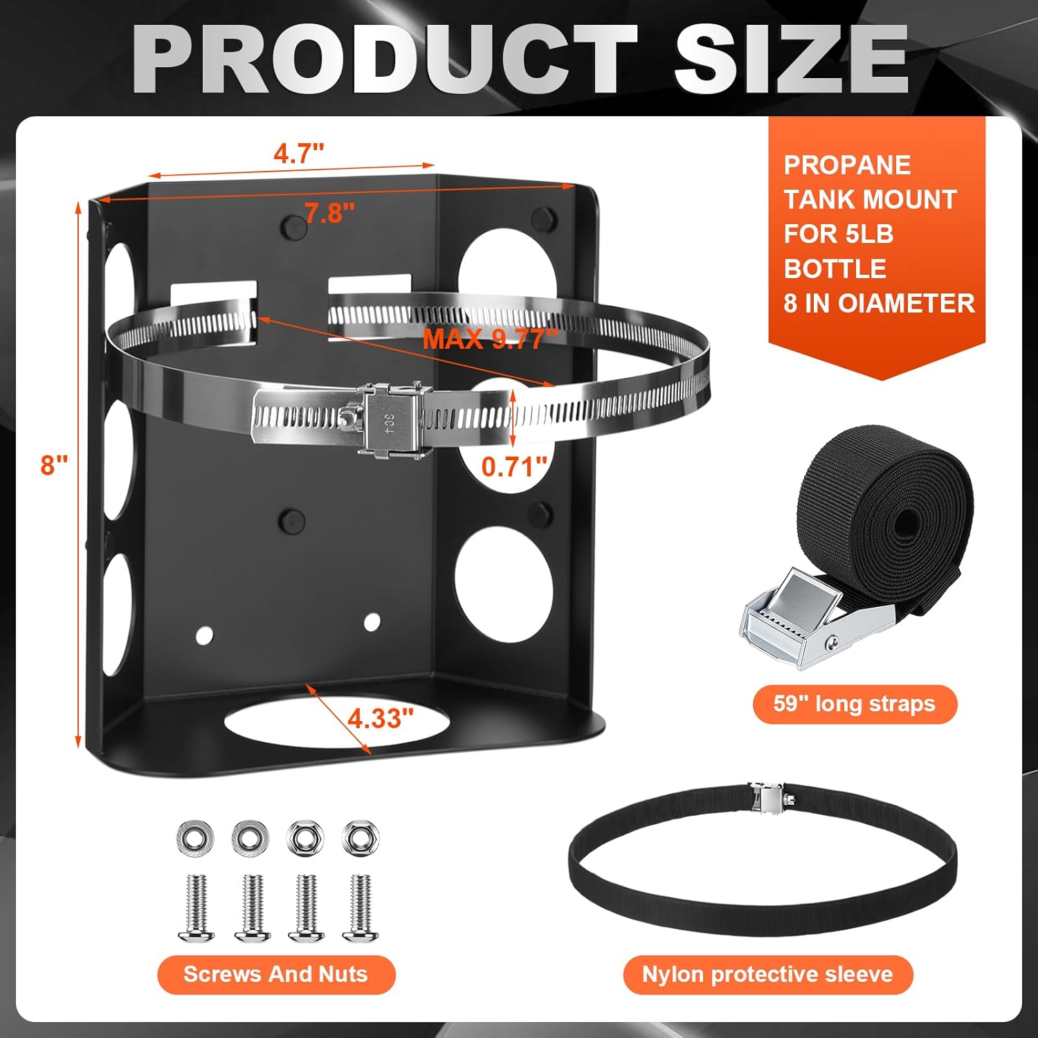 Hicarer Aluminum Propane Tank Mounting Bracket for 5 Ibs Bottle Aluminum Propane Tank Holder with Locking Strap and Protective Padding for BBQ Campervan Truck RV Trailer Overland Vehicle Boat