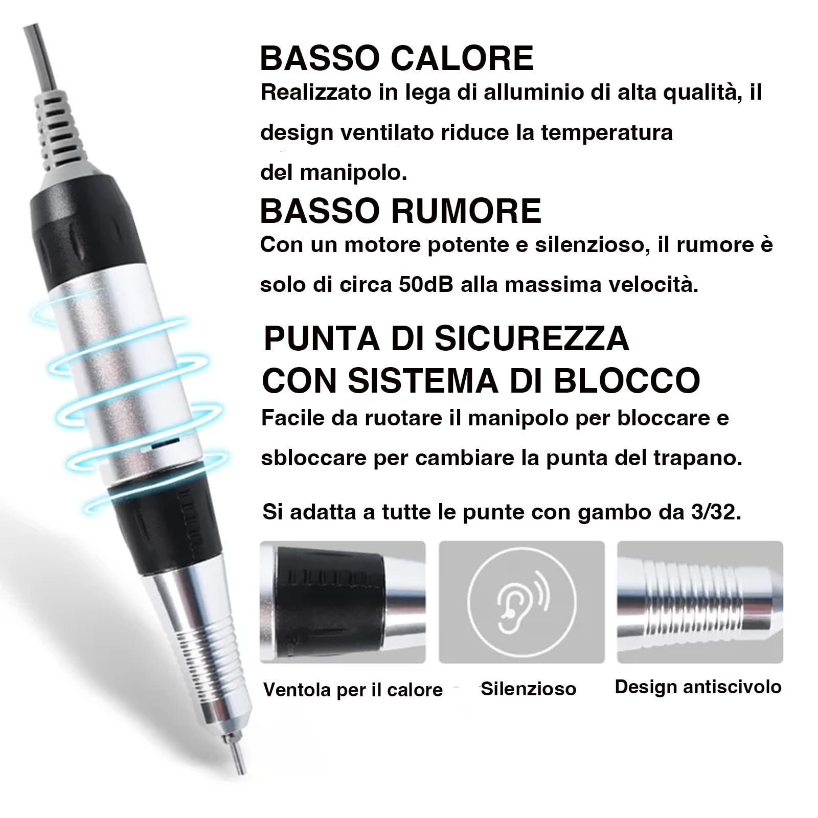 VOLTIX Fresa per Unghie Professionale, Lima Elettrica per Unghie 35000 giri/min, Elettrico Portatile Strumento di Manicure e Pedicure, Frese per Unghie per Uso Salone e Domestico