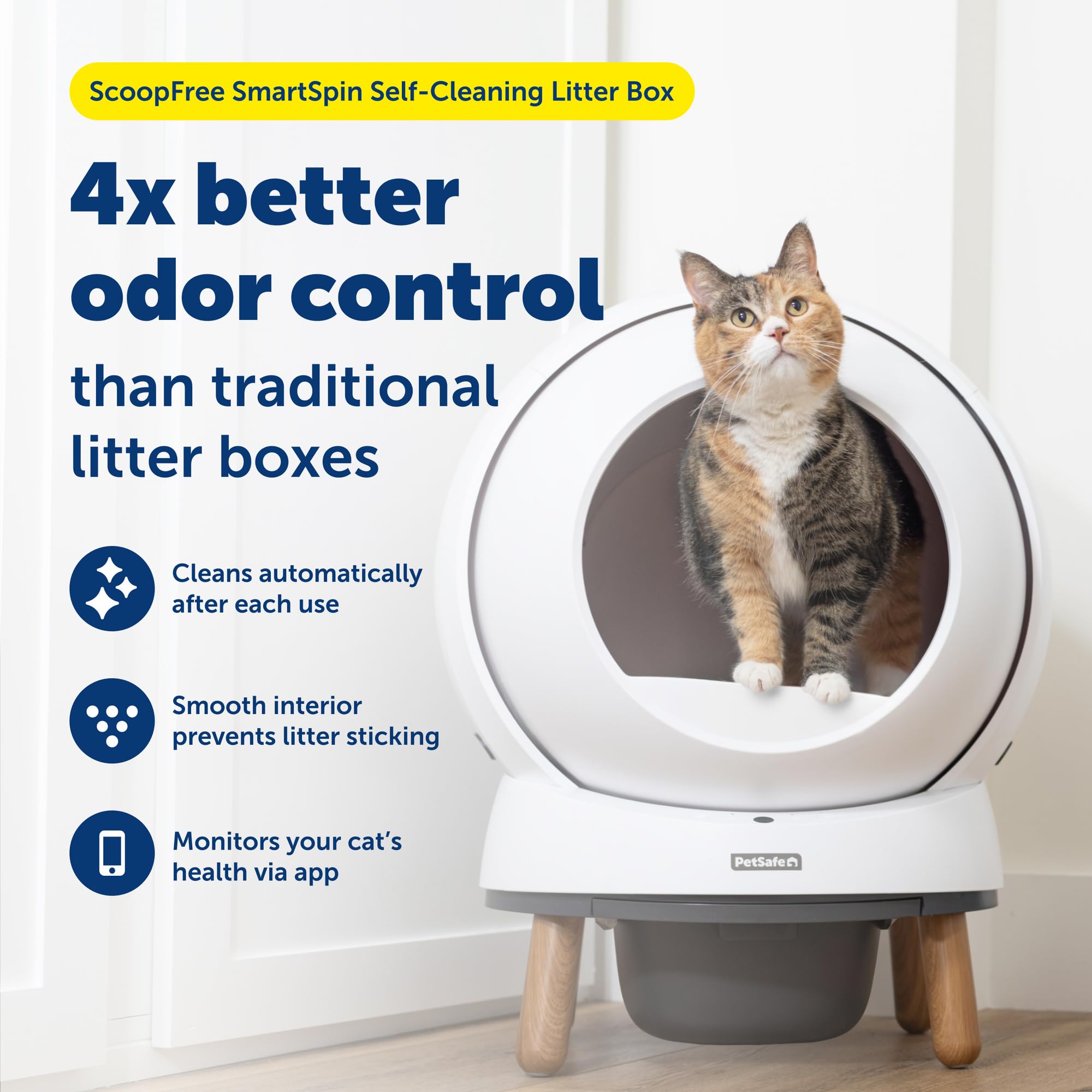 PetSafe ScoopFree SmartSpin Lettiera autopulente – Controllo avanzato degli odori – Controllo degli odori – Controllo tramite app con monitoraggio della salute – Funziona con qualsiasi lettiera – Fino