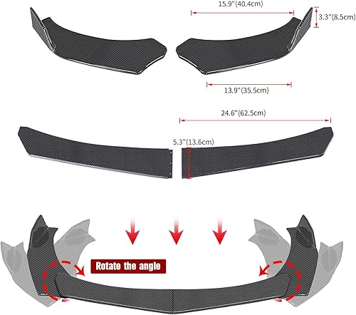 Miniatura 2 de 4 protectores difusores de alerón de barbilla para parachoques delantero, para automóviles de 66.9 a 76.7 pulgadas de ancho con 2 varillas divisoras