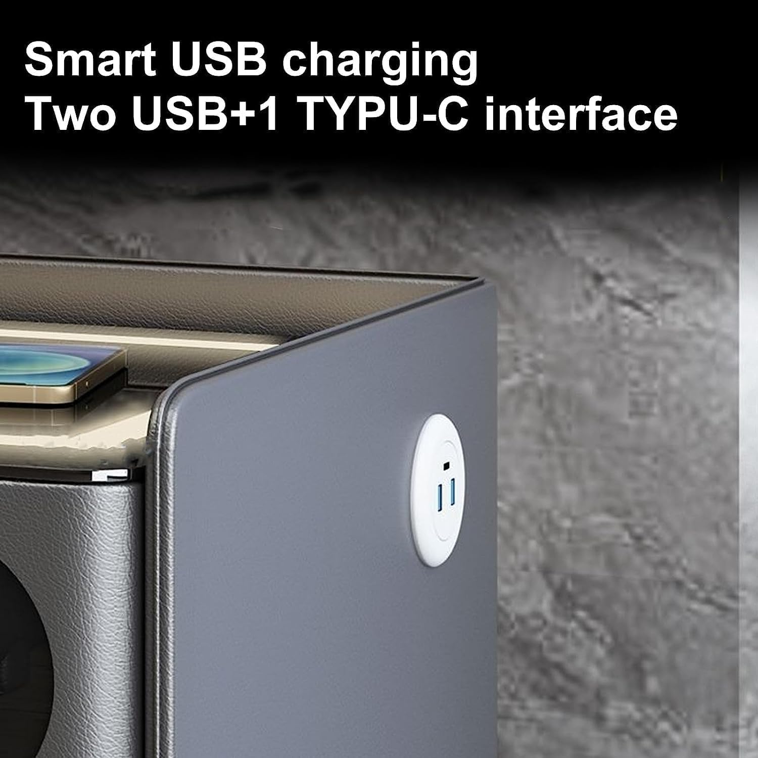 Wireless Charging Station Terminal Table with Lock Smart Bedside Cabinet LED Bedside Cabinet with USB 3 Drawers Wooden Bedside, Blue, 45 cm/17.7 in