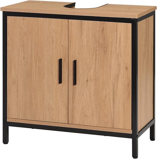 EUGAD Szafka pod umywalkę 60 x 60 x 30 cm, szafka łazienkowa z ścianką działową o regulowanej wysokości, mała szafka łazienkowa, szafka łazienkowa z materiału drewnopochodnego, metalu, czarna
