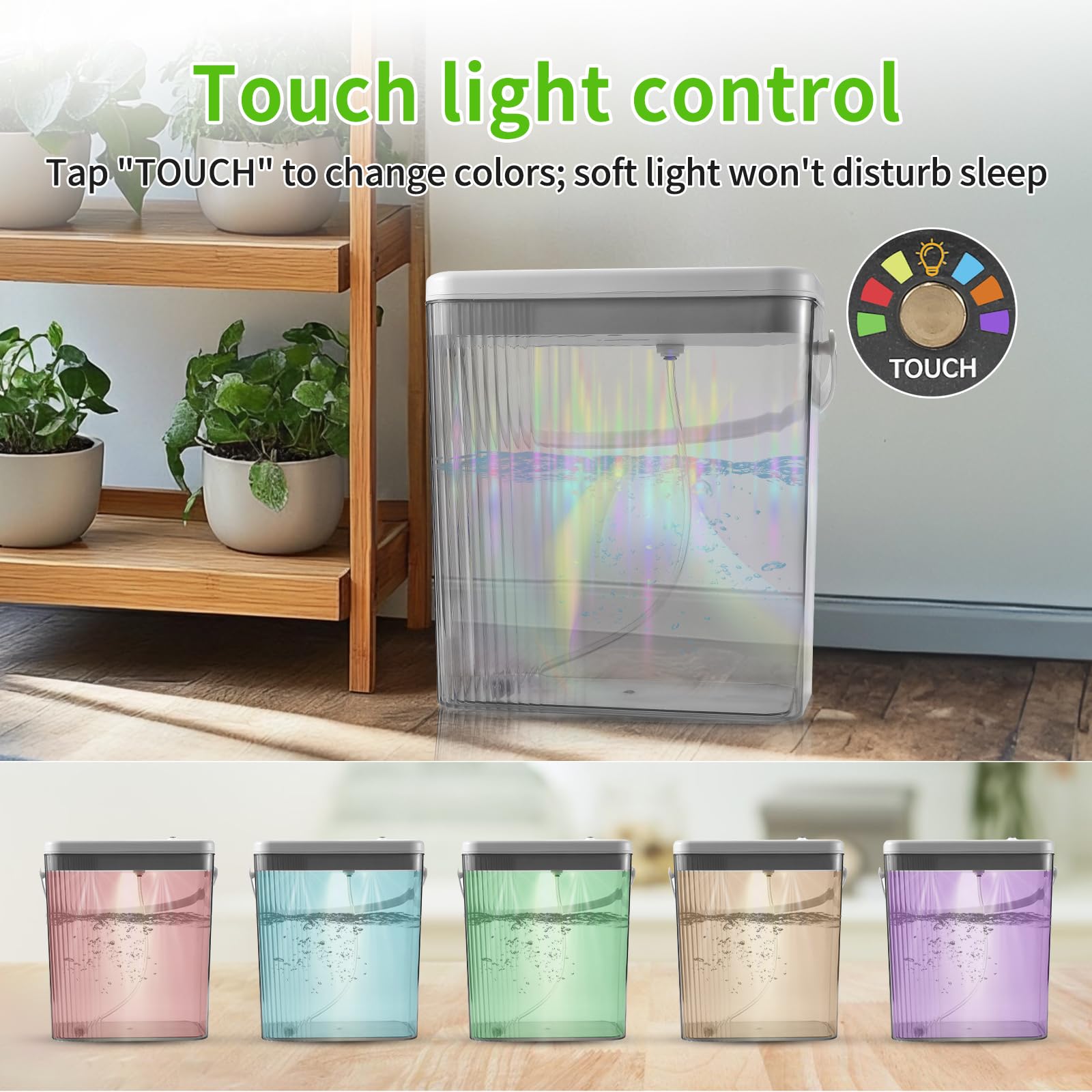 Sistema de riego por goteo para interiores con tanque de agua de 2 galones, luz nocturna táctil y temporizador programable, kit de riego automático para 10 plantas en maceta