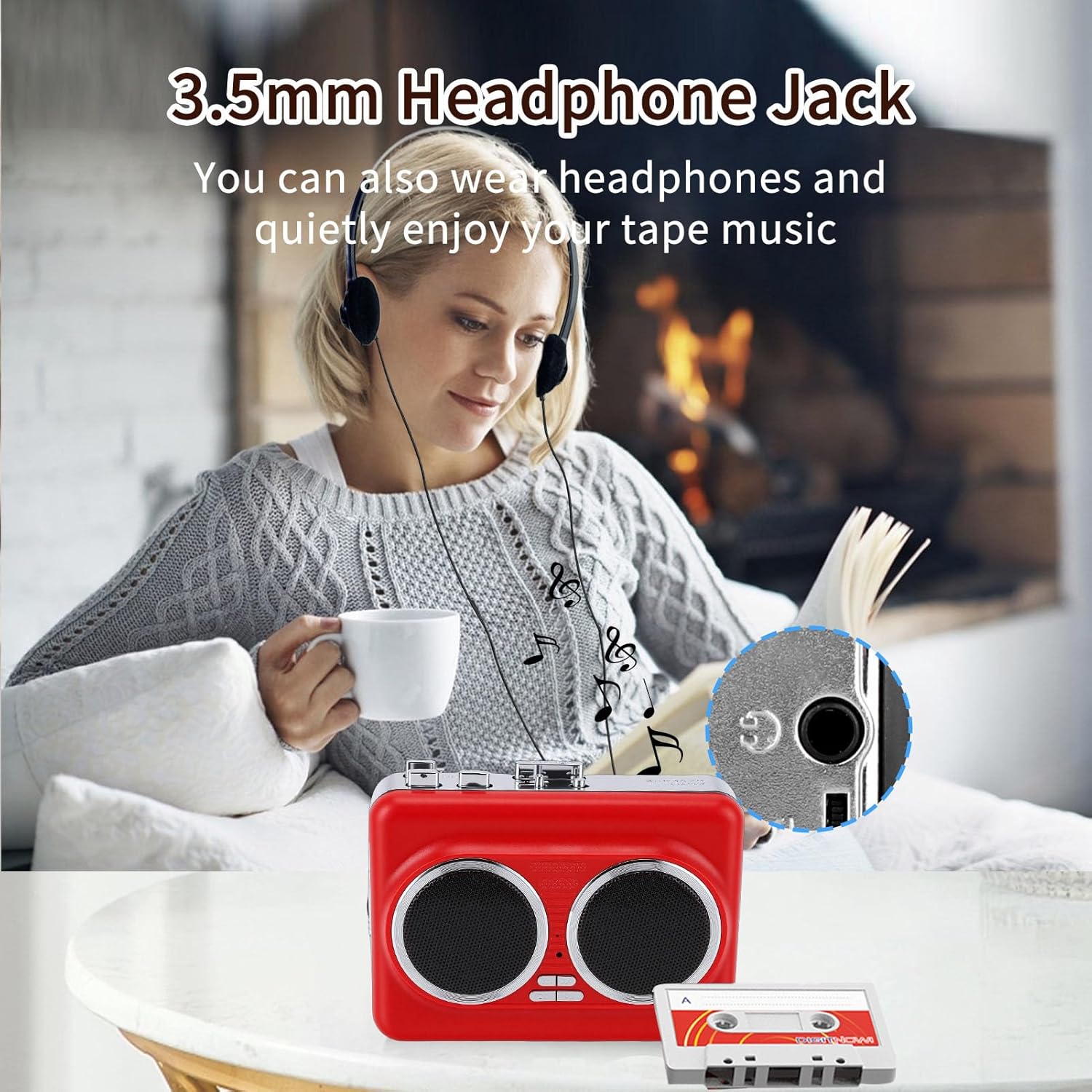 XUMIUZIY Portable Cassette Player Tape Recorder, Cassette to MP3 Converter Via USB Flash Drive/TF Card, Built in Dual Speakers & 3.5mm Headphone Jack, Battery/USB Powered