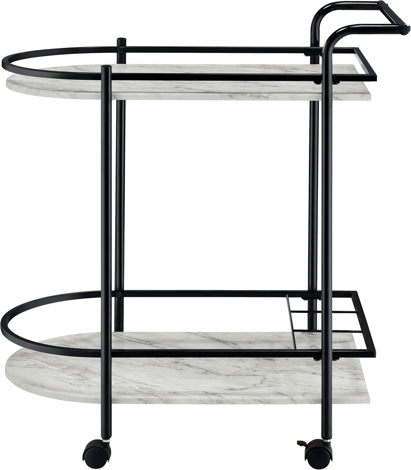 Coaster Home Furnishings - Desiree - 2-Tier Metal Bar Cart with Built-in Wine Rack, Faux Marble Shelves and Lockable Casters - Contemporary - Dining Room - Black - 181376