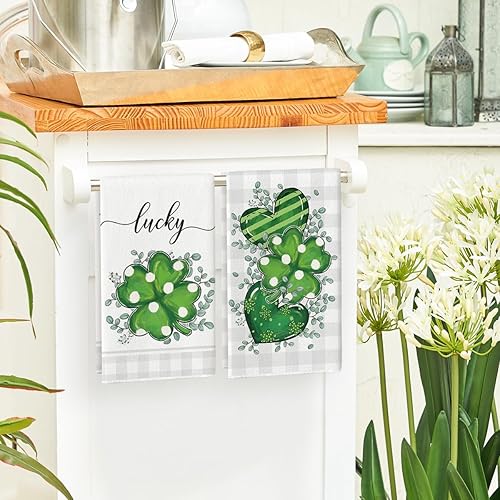 Miniatura 5 de Artoid Mode Lucky Shamrock - Juego de 2 toallas de cocina de eucalipto para el día de San Patricio, 18 x 26 pulgadas, diseño de búfalo de corazón