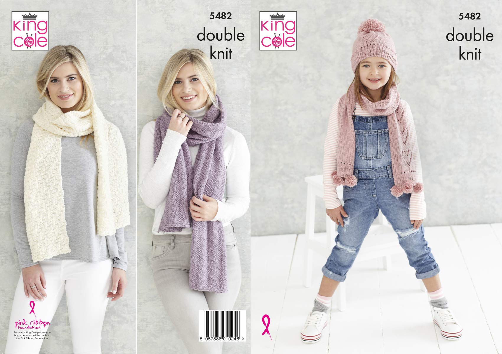King Cole 5482 Knitting Pattern Childs Hat and Scarf and Womens Shawls in Subtle Drifter DK