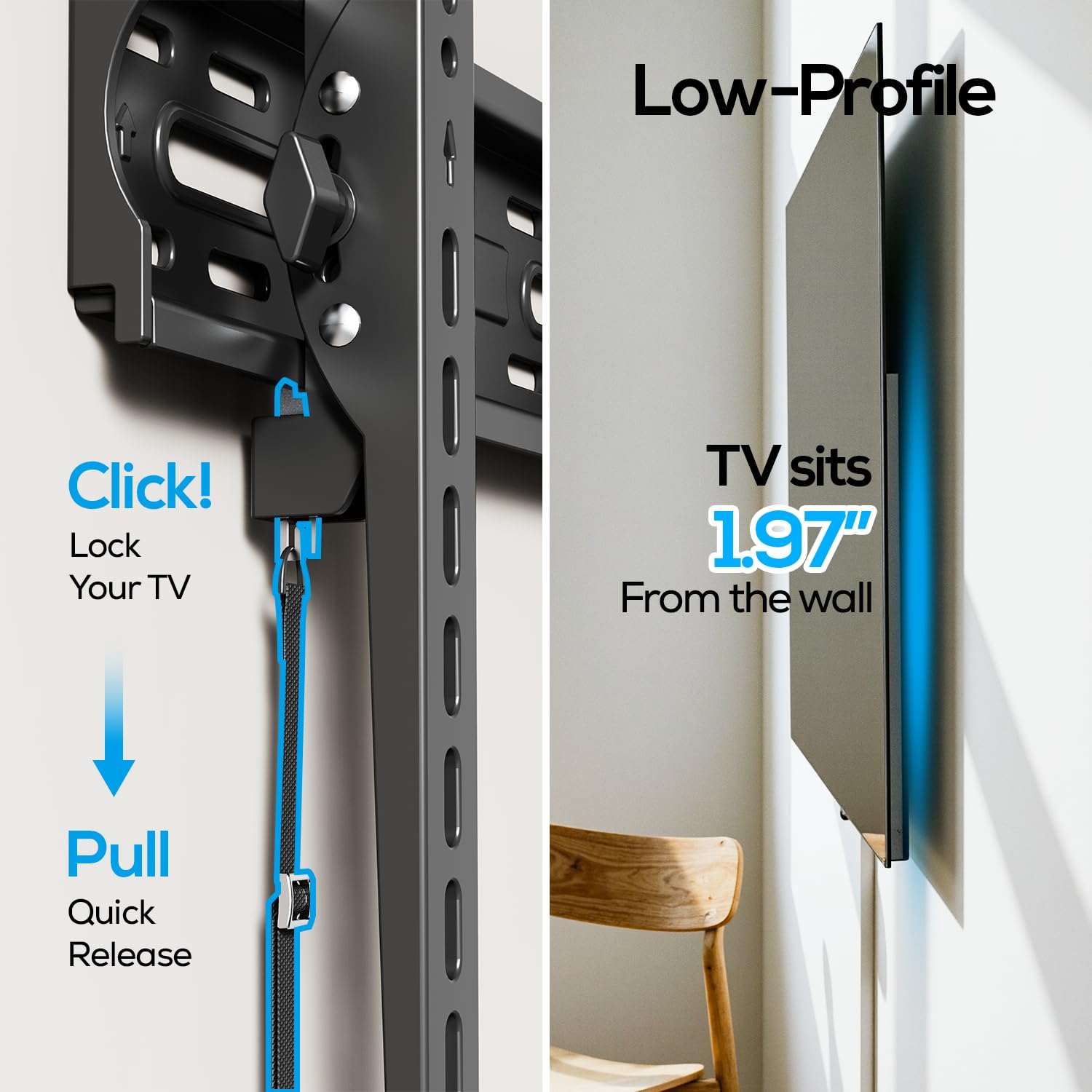 USX STAR UL Listed Tilting Low Profile TV Wall Mount - Holds Most 26-60 Inch TVs Up to 99 lbs, Quick Release Lock, Max VESA 400x400mm, Fits 8''-16'' Studs - by USX STAR in use