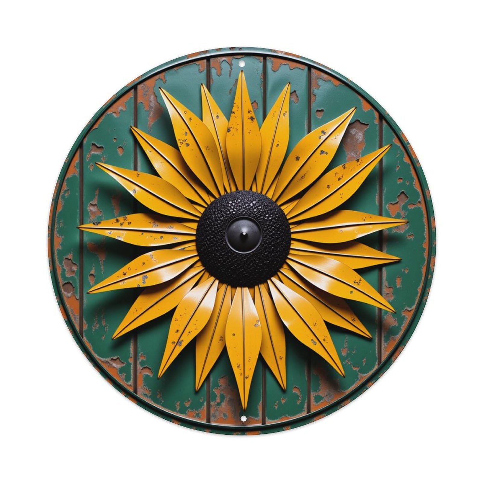 Sunflower Metal Art Design Pattern Vintage Metal Tin Sign Retro Wall Decor for Home Bar Garage Cafe, Indoor & Outdoor Decorative，circle Metal Poster, 8x8 Inch