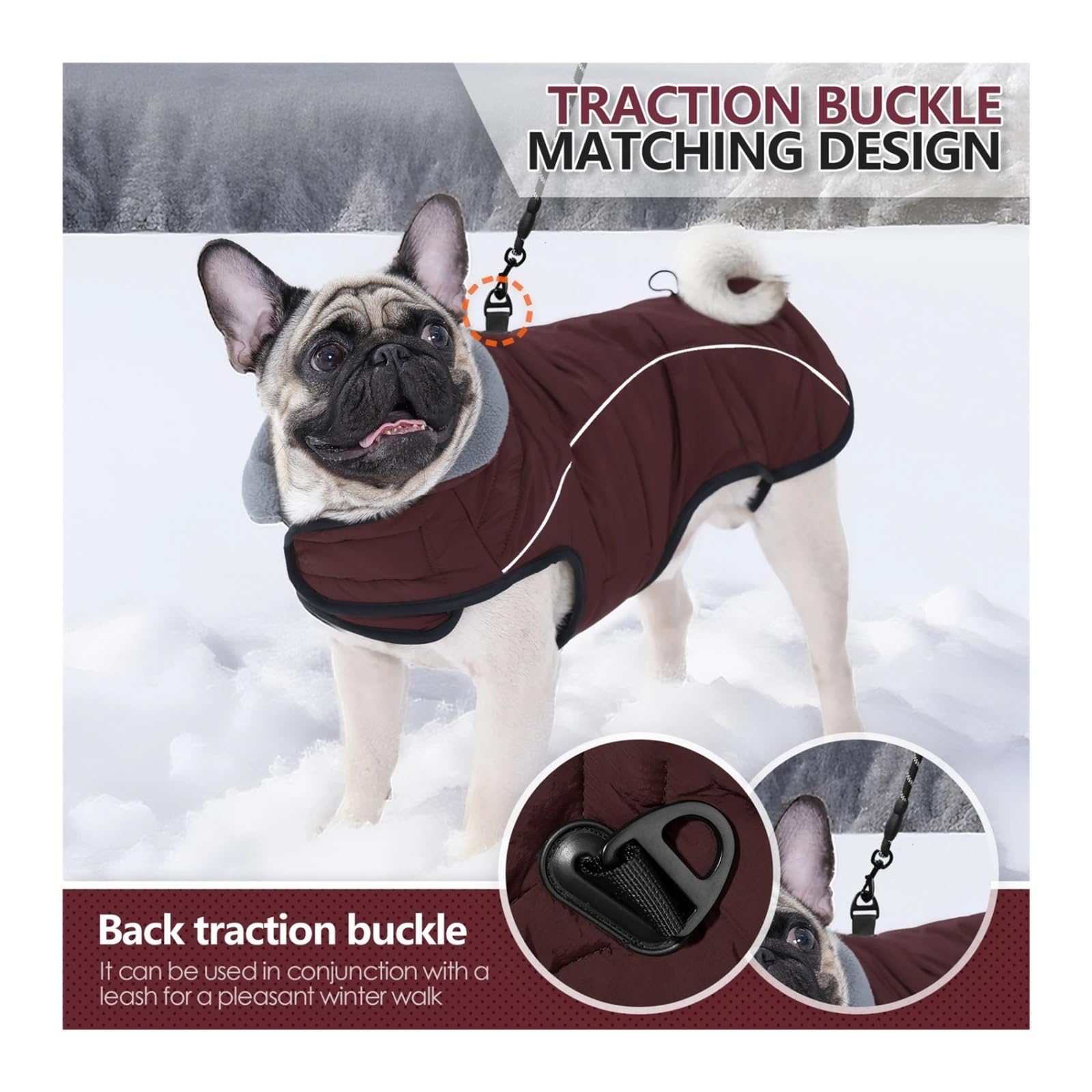 Manteau pour Chien, Veste d'hiver imperméable et Coupe-Vent, col roulé réfléchissant réglable, 1 pièce(Color14,M)