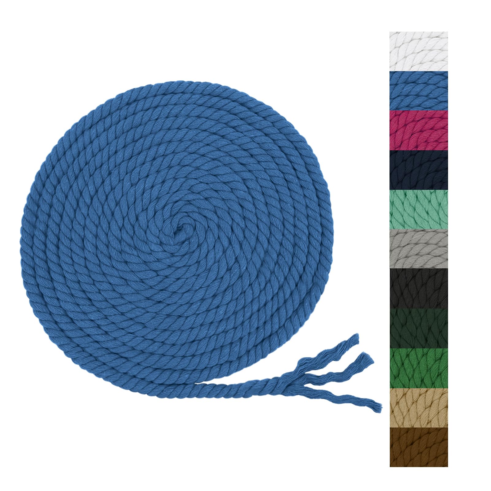 CAMAL Twisted Cotton Rope 3 Strand Cotton Macrame Cord, Natural 8mm Rope for Crafts DIY, Curtain Tie, Wall Hanging, Plant Hangers, Decor, Wrapping