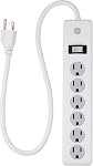 GE 6-Outlet Surge Protector, 10 Ft Extension Cord, Power Strip, 600 Joules, Twist-to-Close Safety Covers, Protected Indicator Light, UL Listed, Black, 37442