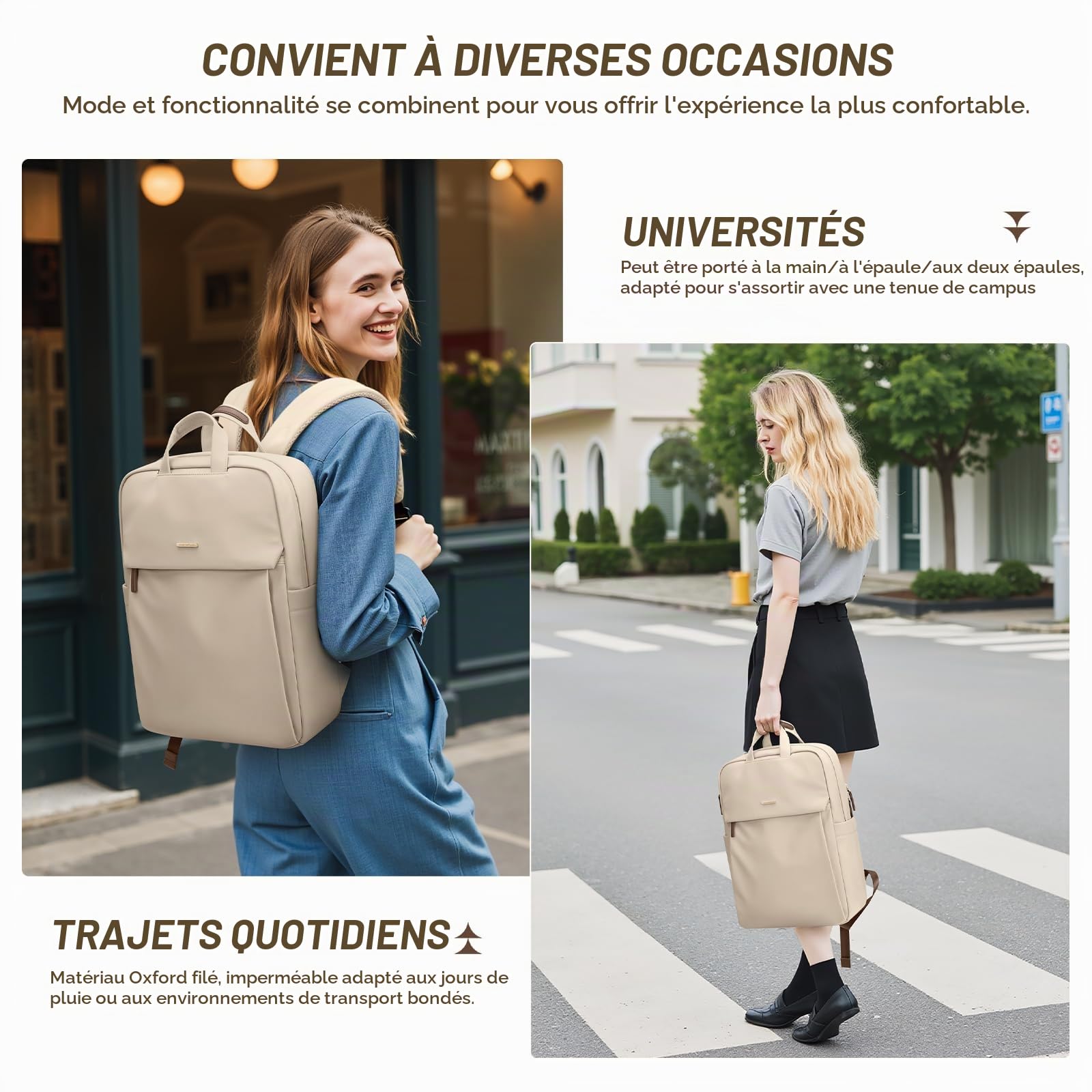 GOLF SUPAGS Sac à Dos Femme, Sac de Jour Décontracté pour le Travail Voyage École, Sac a Dos Ordinateur Portable Fits 15.6 Pouces Notebook