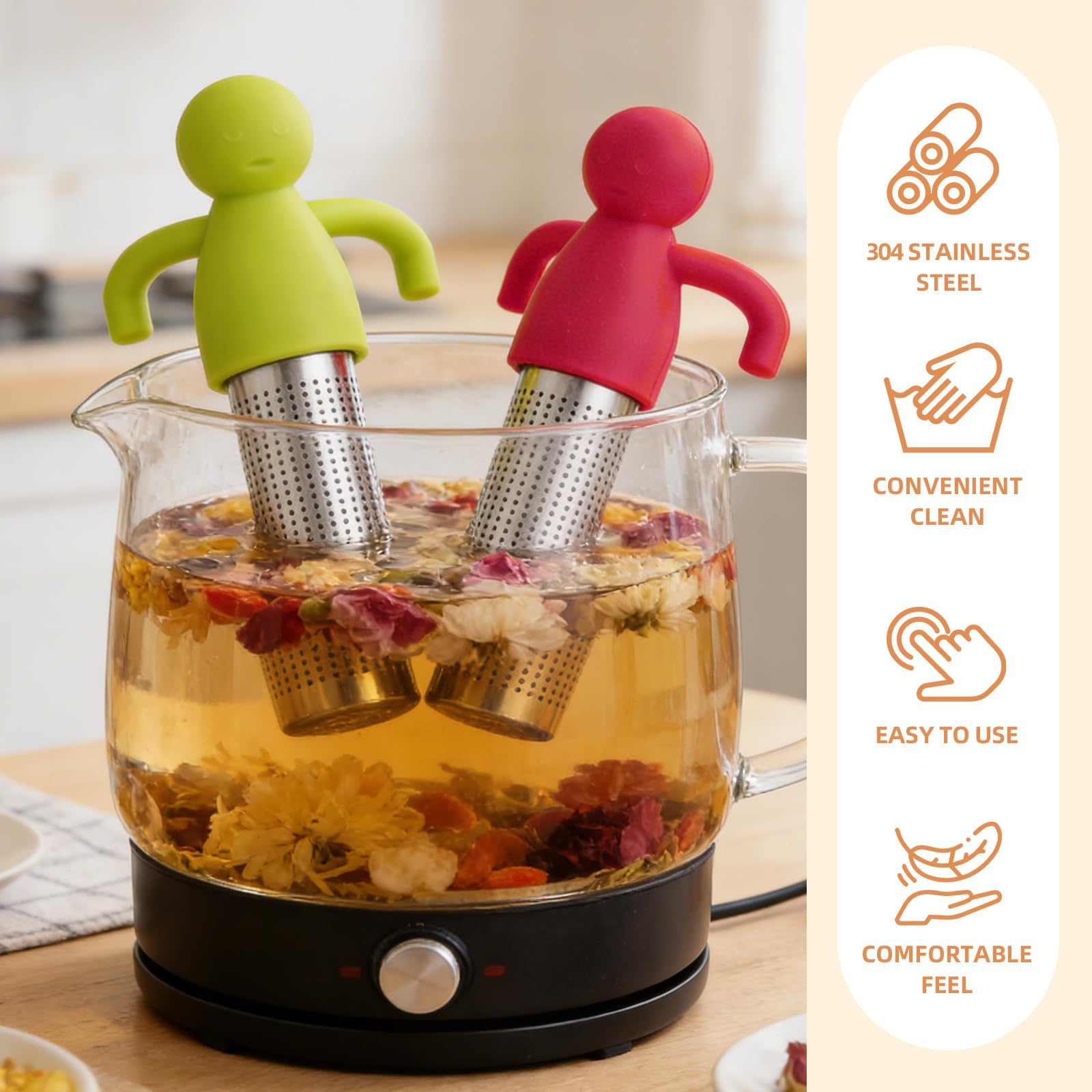 Coladores de Té de Silicona en Forma Humana, Infusor a Prueba de Caídas, Filtro de Acero Inoxidable para Té Suelto, Rosa