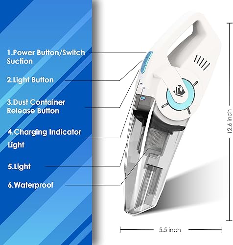 Miniatura 8 de whall Aspiradora de mano inalámbrica, aspiradora de mano húmeda y seca, aspiradora ligera y recargable para automóvil con potente succión para un
