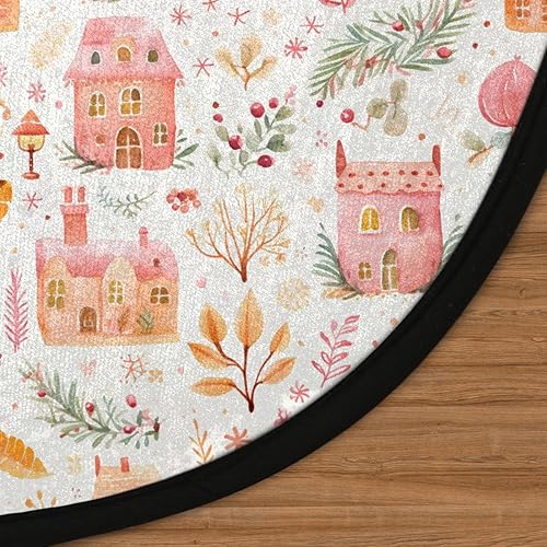 Miniatura 3 de Christmas Element Decoration Holly Leaf04 Round Area Rug 3ft Machine Washable Circular Rugs for Dining Room Table Bedroom Playroom Throw Rugs for