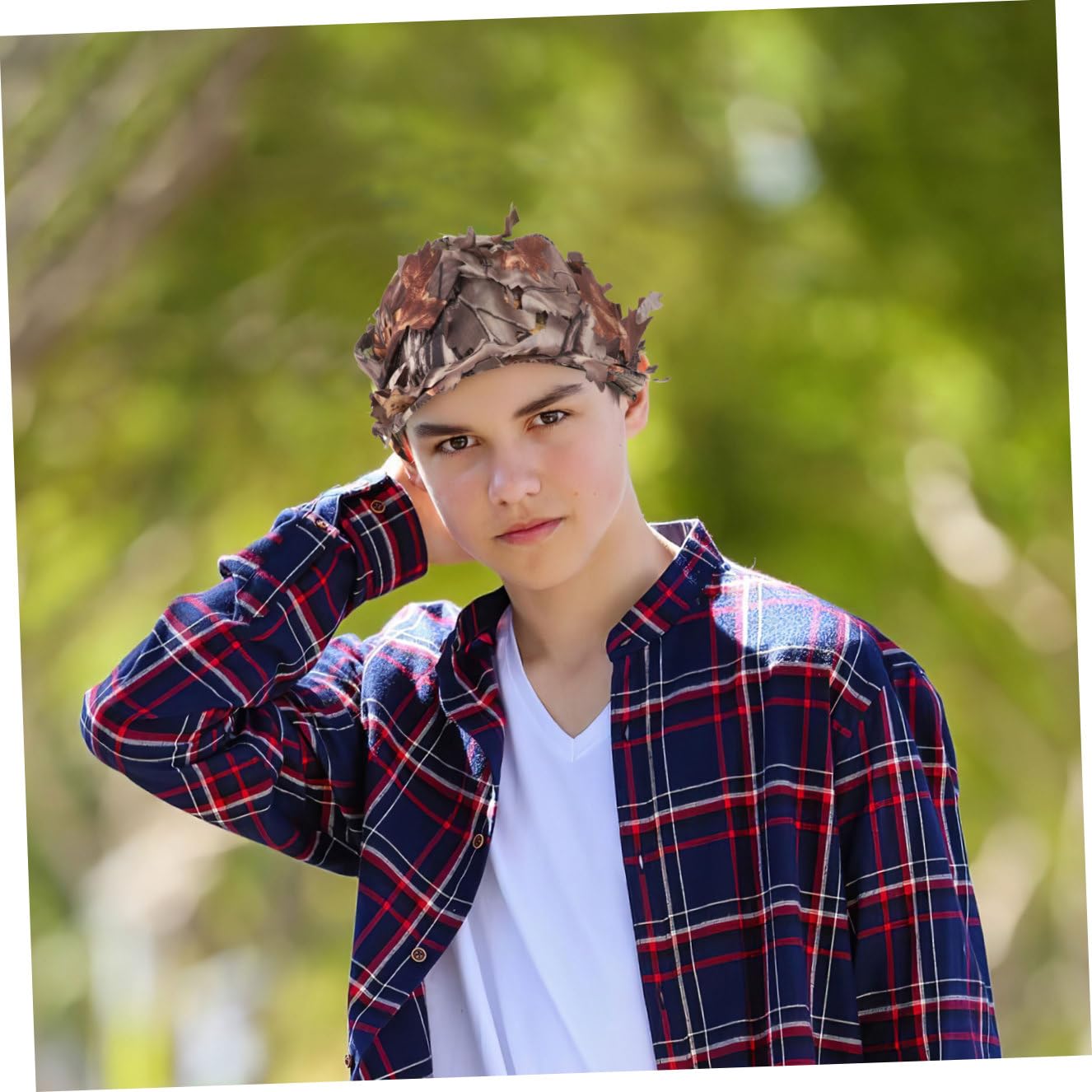 GALPADA Cappello Mimetico per Cappelli Bordo Viaggio Visiera Uomini Cappello di Feltro Sport Costume Berretto da Baseball con Berretto a Foglia Cappuccio con Foglia Poliestere