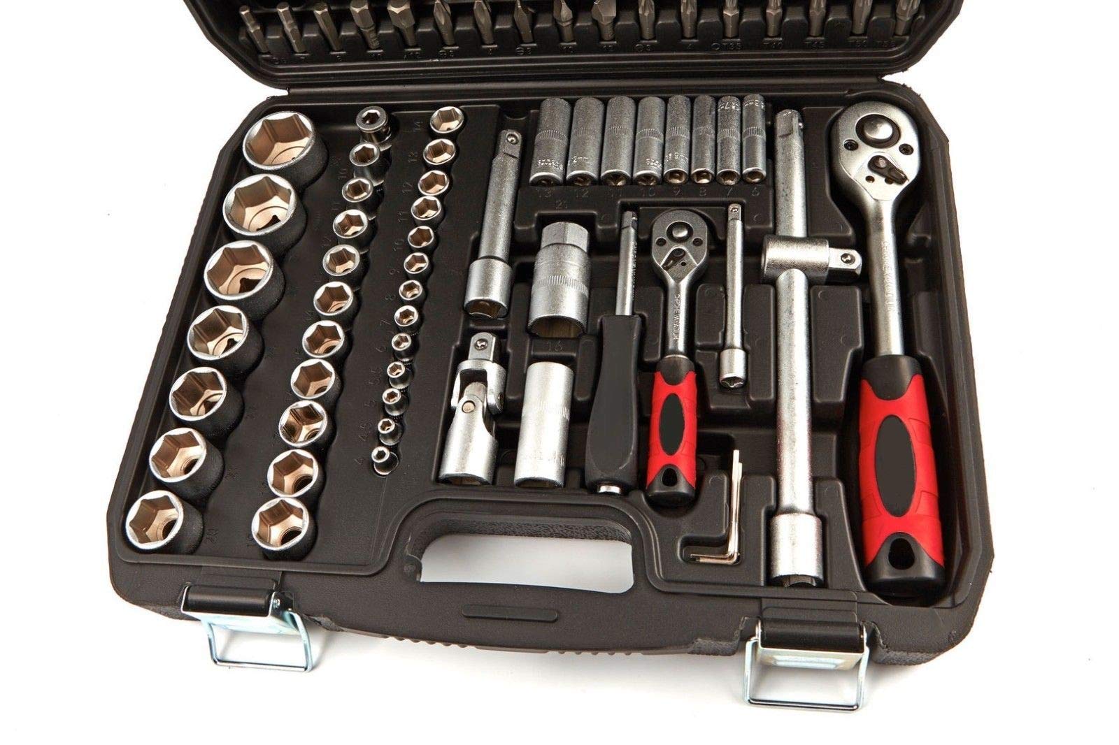 JOMAFA Estuche de herramientas 1/4" y 1/2" carracas, llaves, vasos, puntas, adaptadores 108 piezas