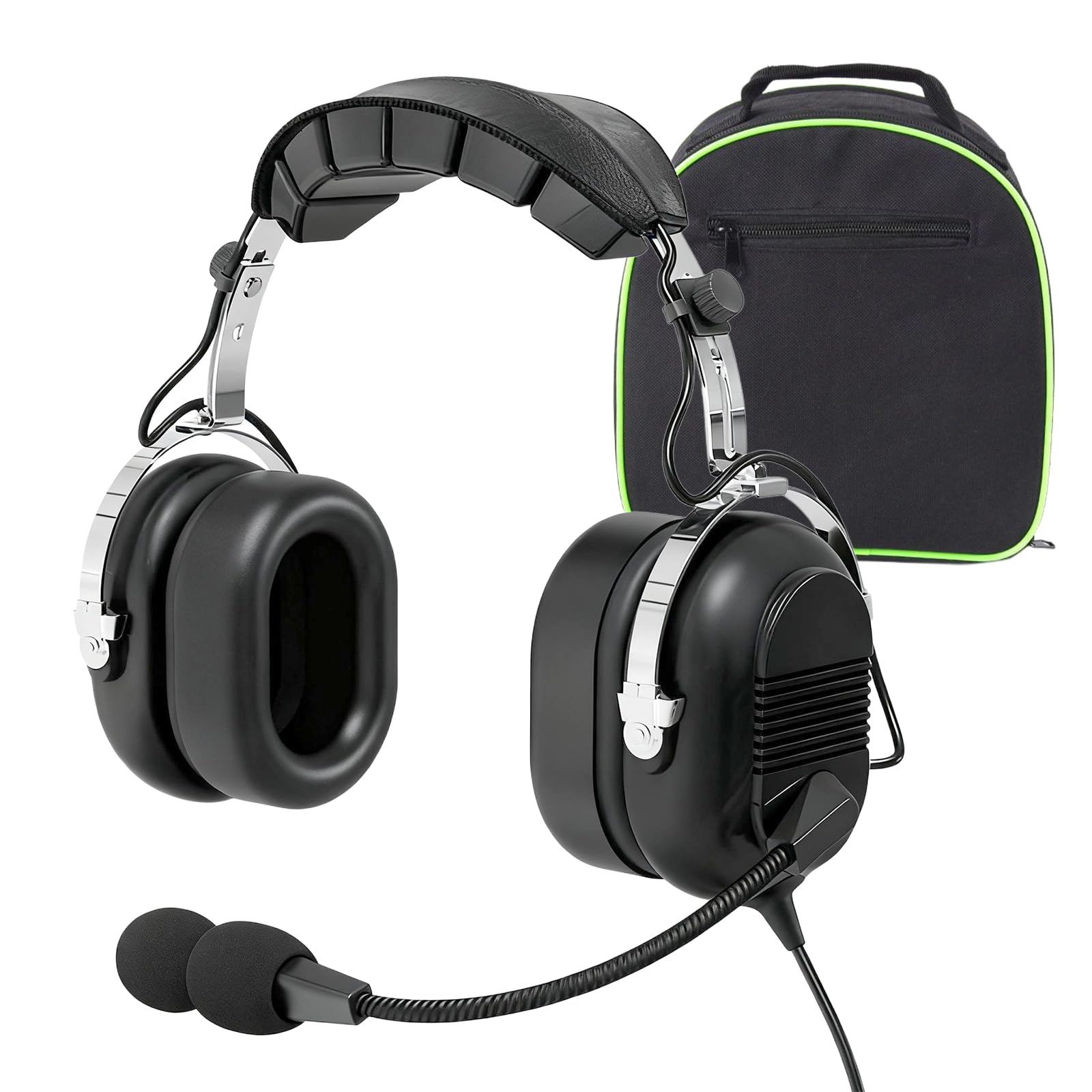 WODASEN General Aviation Headset GA Dual Plug Pilot Headsets mit Galgenmikrofon Flugzeug Noise Cancelling GA Stecker (Schwarz)
