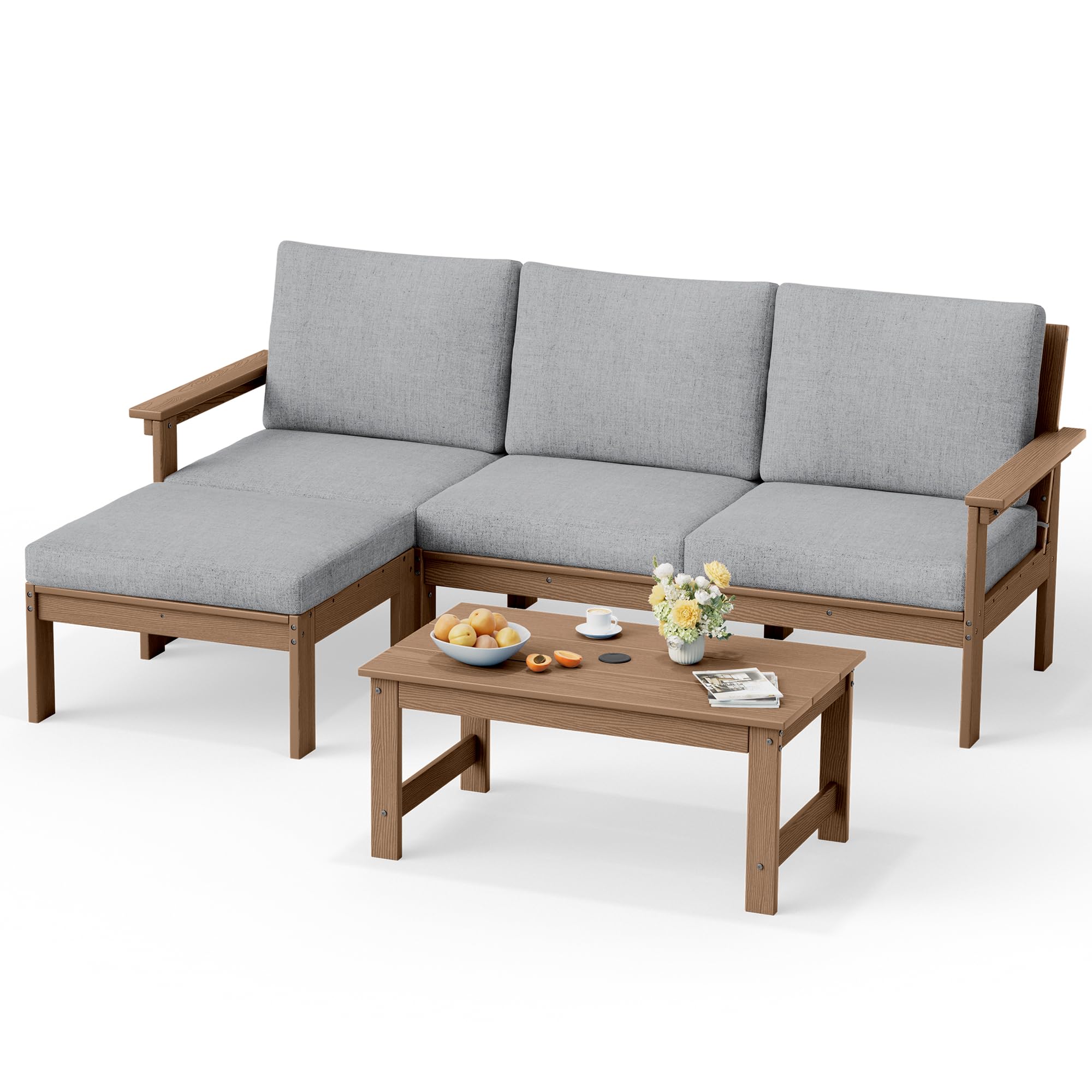 SERWALL HDPE Outdoor Sectional with Ottoman &amp; Coffee Table