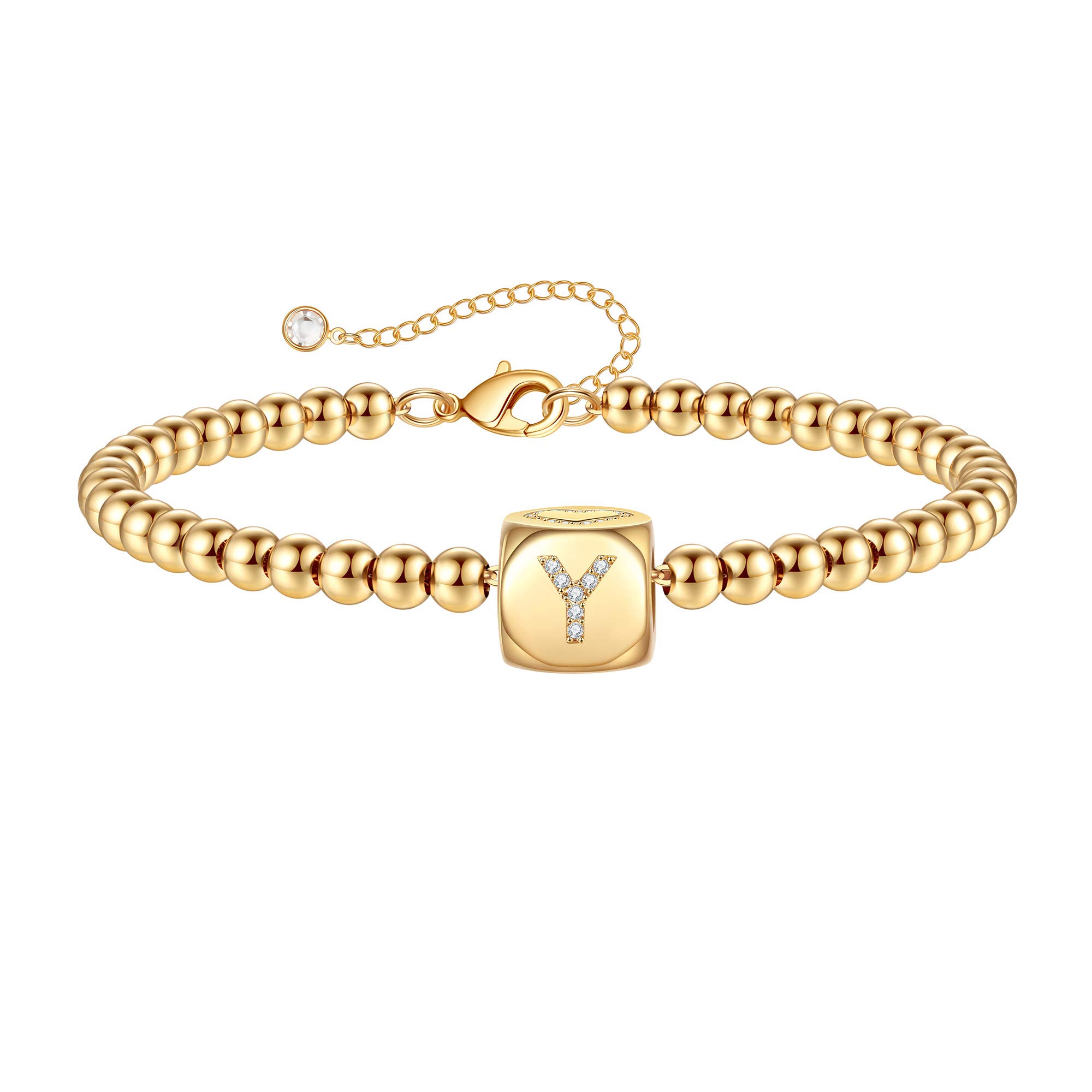 Yoosteel Initial Bead Bracelets for Girls Women Trendy, 14K Gold/Silver Plated Letter Initial Bead Bracelet Jewelry Gifts Personalized Initial Bracelets for Girls Women Teen Girls Gifts Trendy Stuff