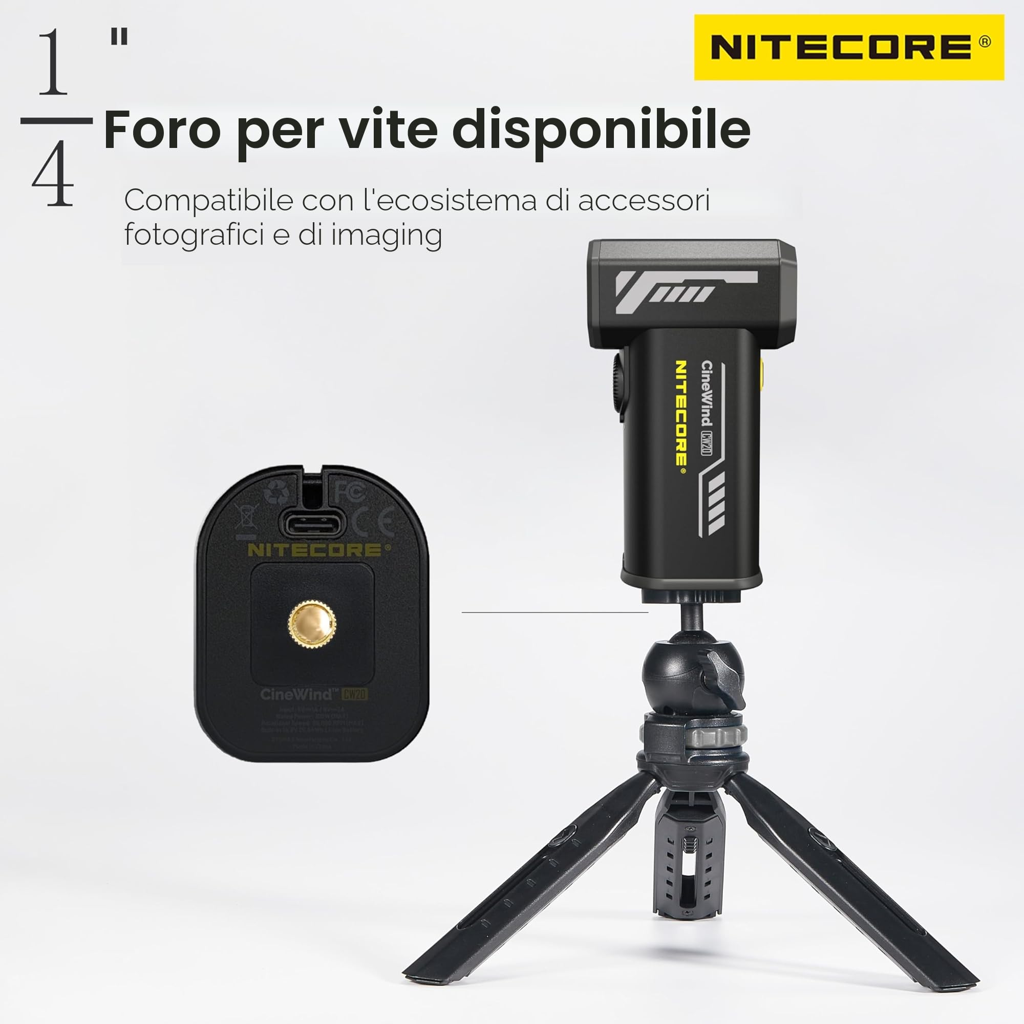 Nitecore CW20 Ventilatore tascabile Fotografia con ugello piatto, ugello rotondo, custodia