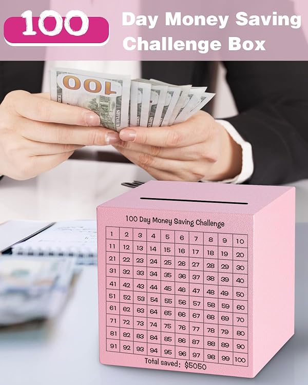 Money Saving Box, Unbreakable Piggy Bank for Adults Save $5,050 Metal Savings Box, 100 Day Money Saving Challenge Stainless Steel Box Must Break to Open 4.72 Inch (Pink) by xiheer - Image 4