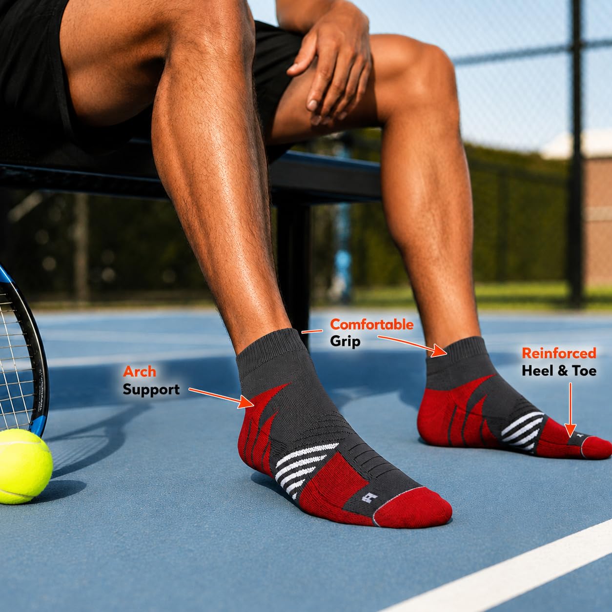 Supersox Ankle Length Performance Sports Socks for Man | Combed Cotton | Moisture Absorbent & Anti-Odour | Durable Welt for Long-Lasting Comfort | Black, Grey & Red | Pack of 3 3