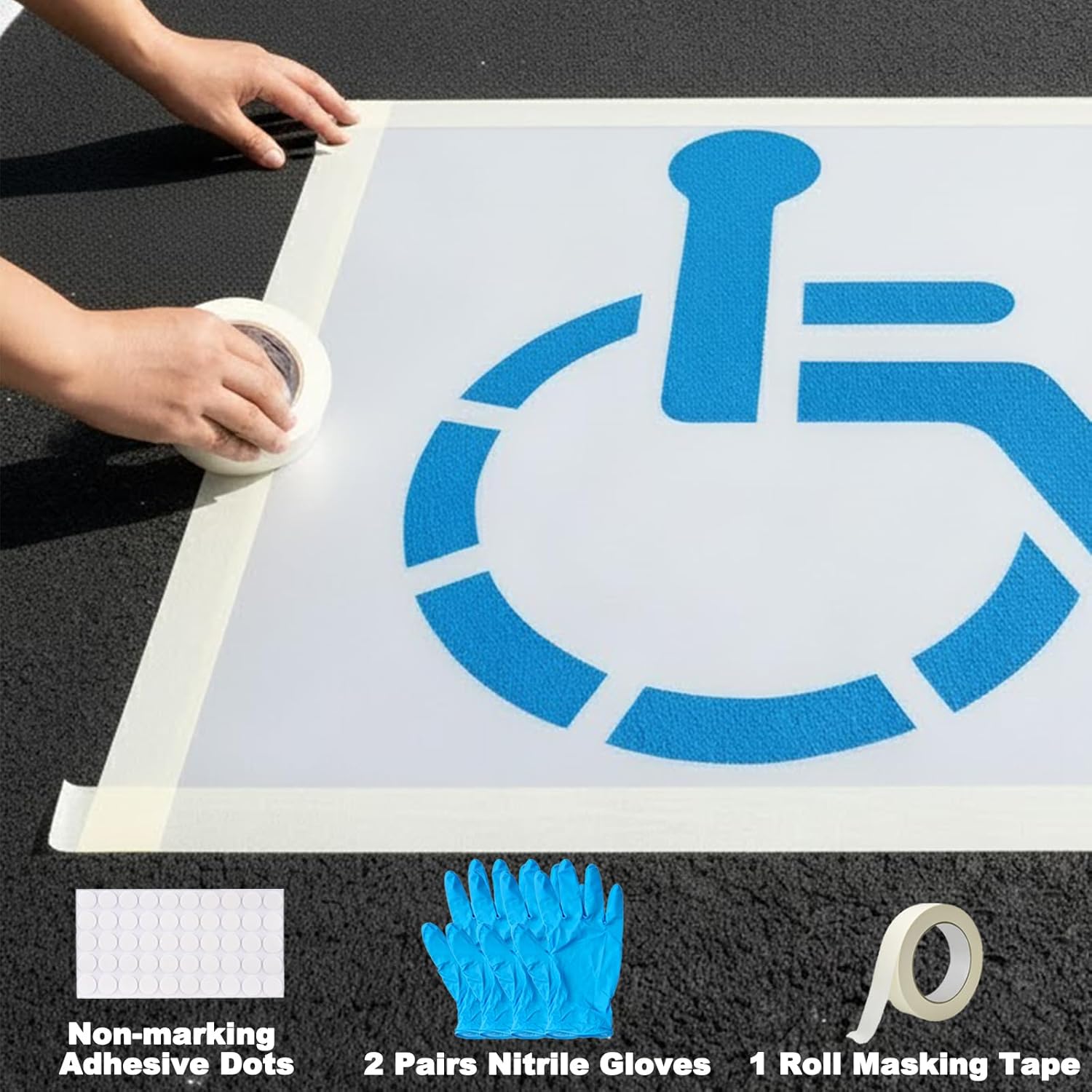 Parking Lot Stencils, Reusable Waterproof PET Parking Lot Stencils for Painting Parking Lots on Asphalt, Concrete, and Private Driveways (Handicap Parking Stencil,36x36 Inches)