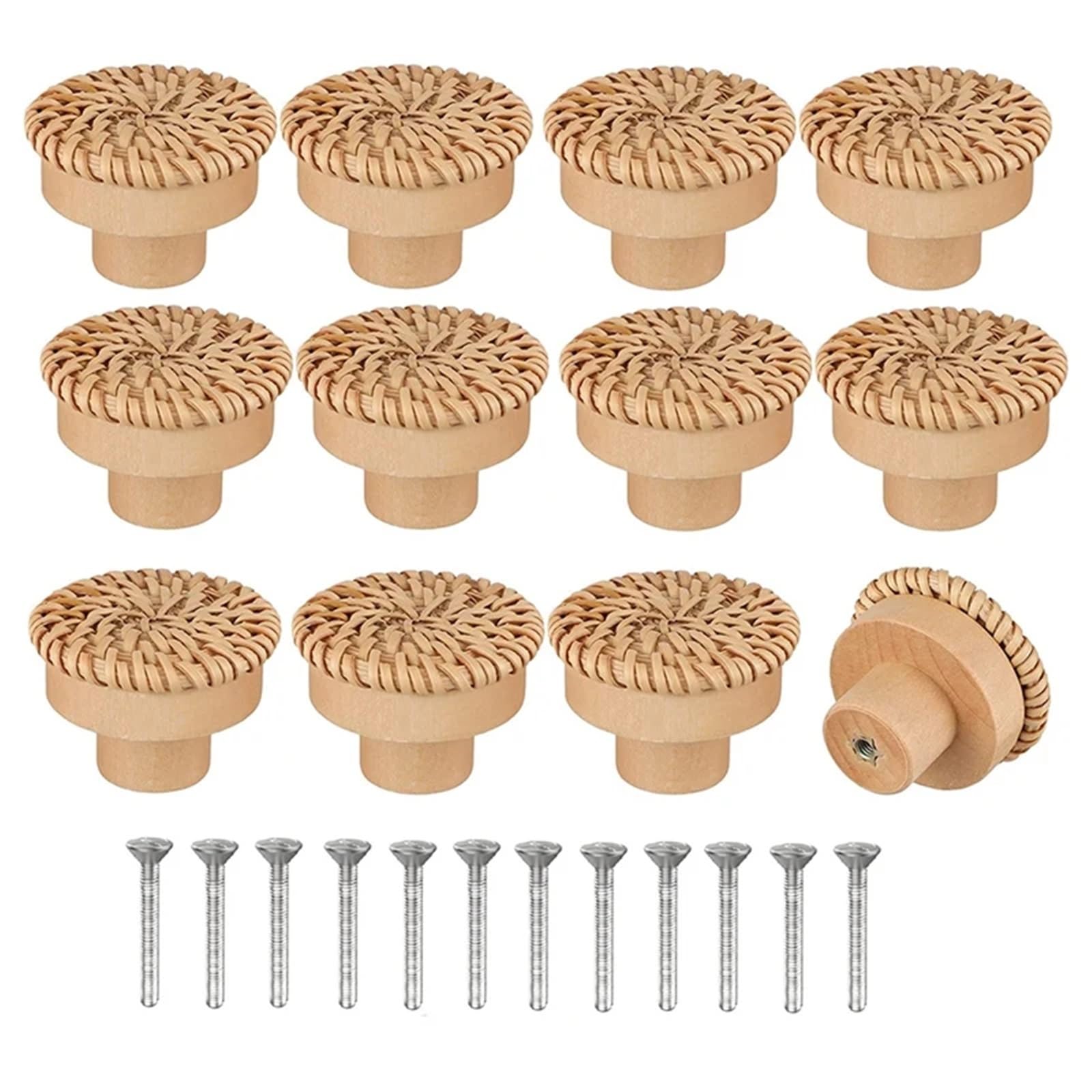 40 pomelli rotondi in rattan bohémien, per cassetti in legno, fatti a mano, per mobili da cucina, hardware (bianco)