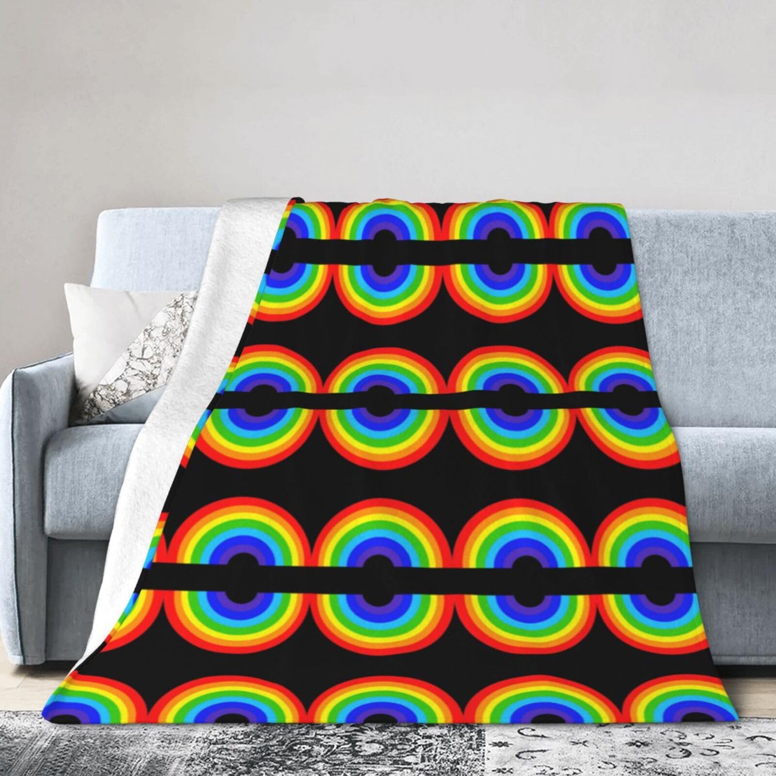 Uusnwaa Soft Cosy Fleece Warm Throw Rainbow Print Blanket
