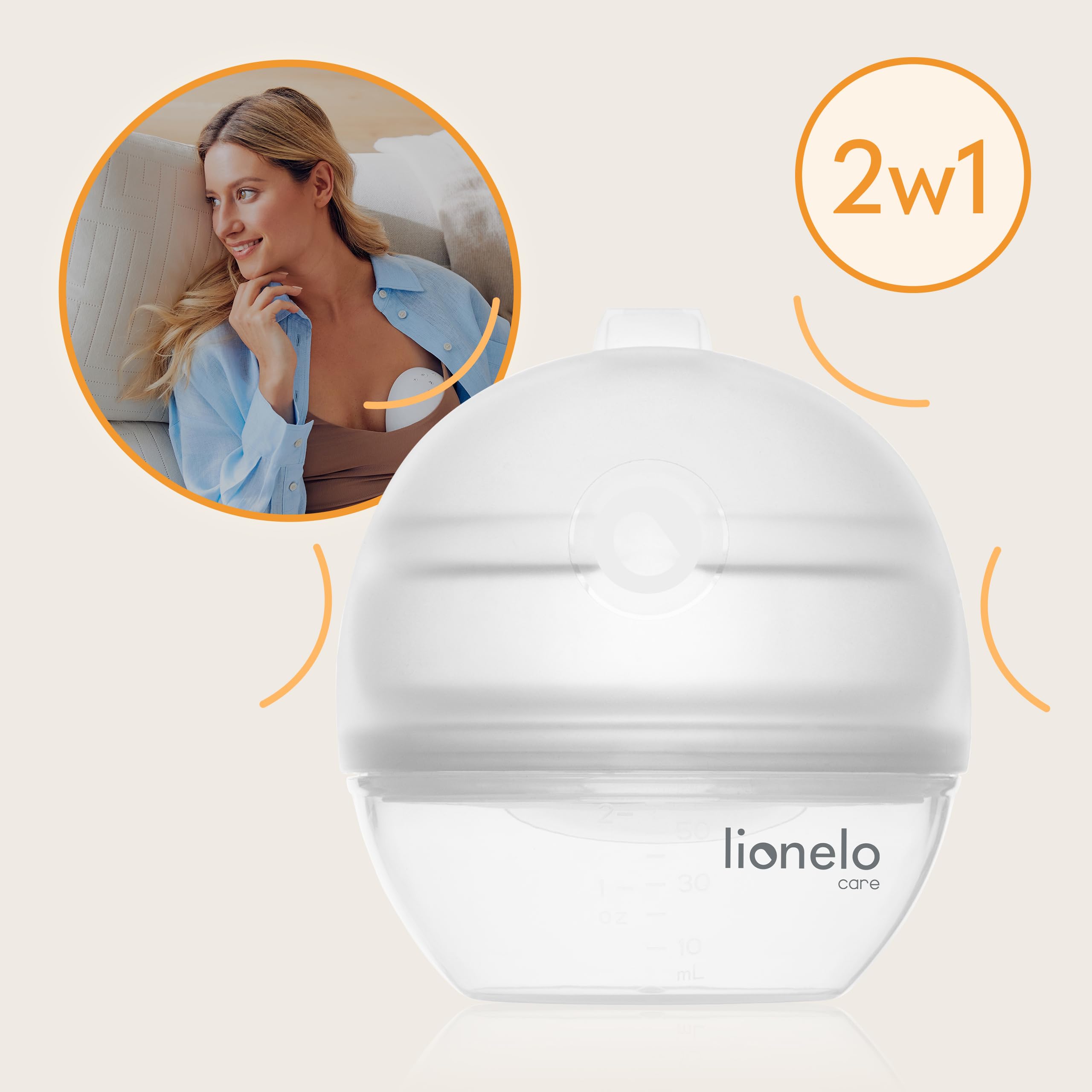 LIONELO MILKY 2W1 Kolektor Pokarmu i Silikonowy Laktator Ręczny Kolektor Mleka Odciągacz Pokarmu Bez BPA Podciśnienie 60 ML Łatwe Czyszczenie Dyskretny Wygodny