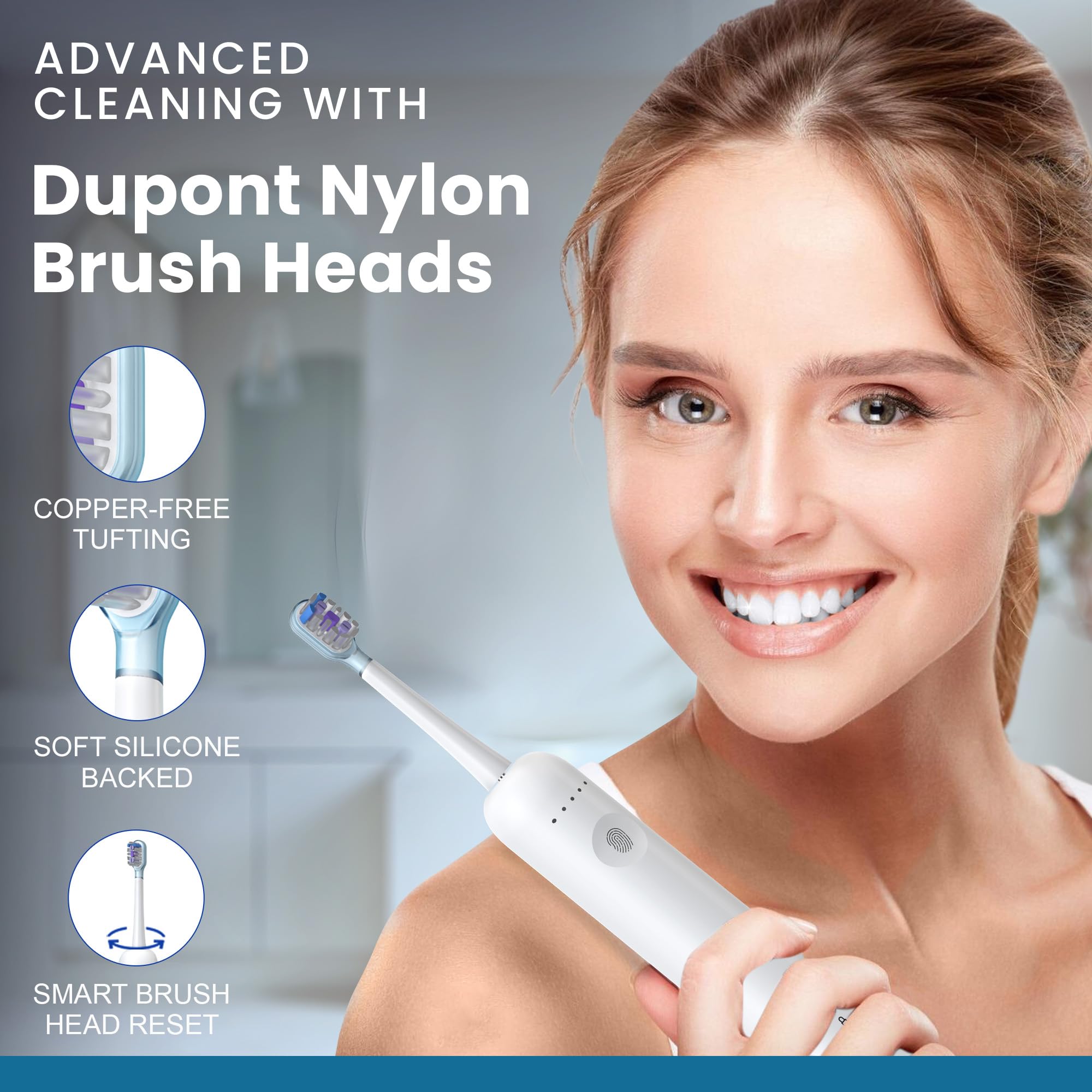 Cepillo de dientes eléctrico Sonic para adultos, cepillo de dientes recargable con 31.000 VPM y 180 oscilaciones/min, 5 modos, modo de vuelo, 6 cabezales de cepillo, estuche de viaje, cargador