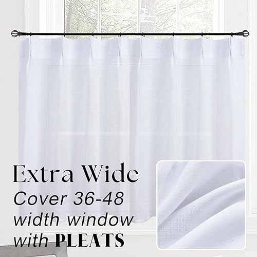 Miniatura 4 de Cortinas de lino cortas con textura de lino plisado en la parte trasera para ventana pequeña y baño, 24 x 30 pulgadas